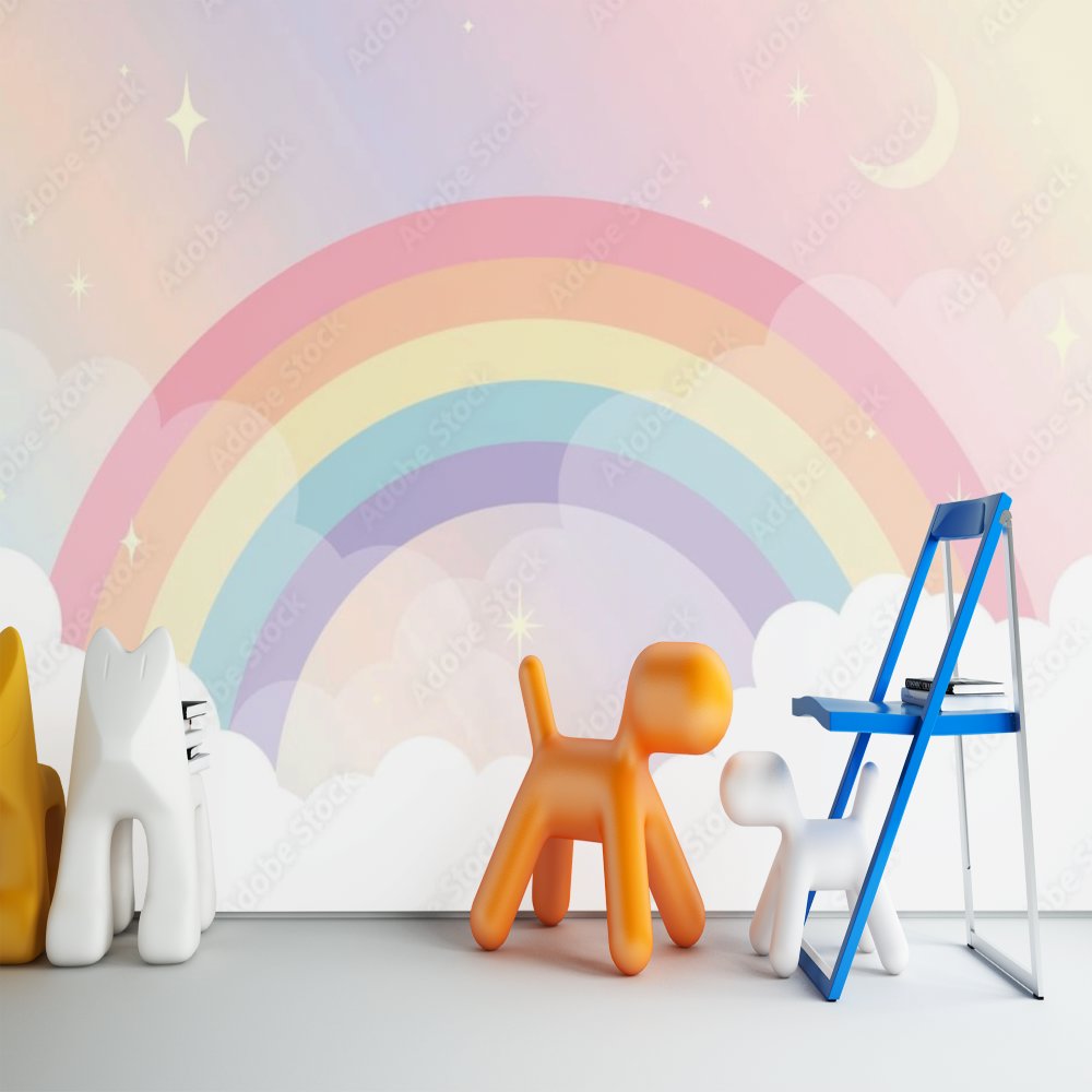 Papier Peint Fille Classique <br/> Arc-en-Ciel en Pastel