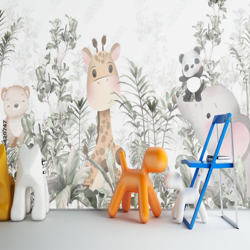 Papier Peint Animaux <br/> Ambiance Tropicale Bébé