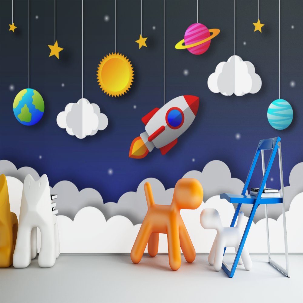 Papier Peint Espace <br/> Nuage Fusée Etoile