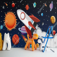 Thumbnail for Papier Peint Espace <br/> Fusée Enfant Colorée