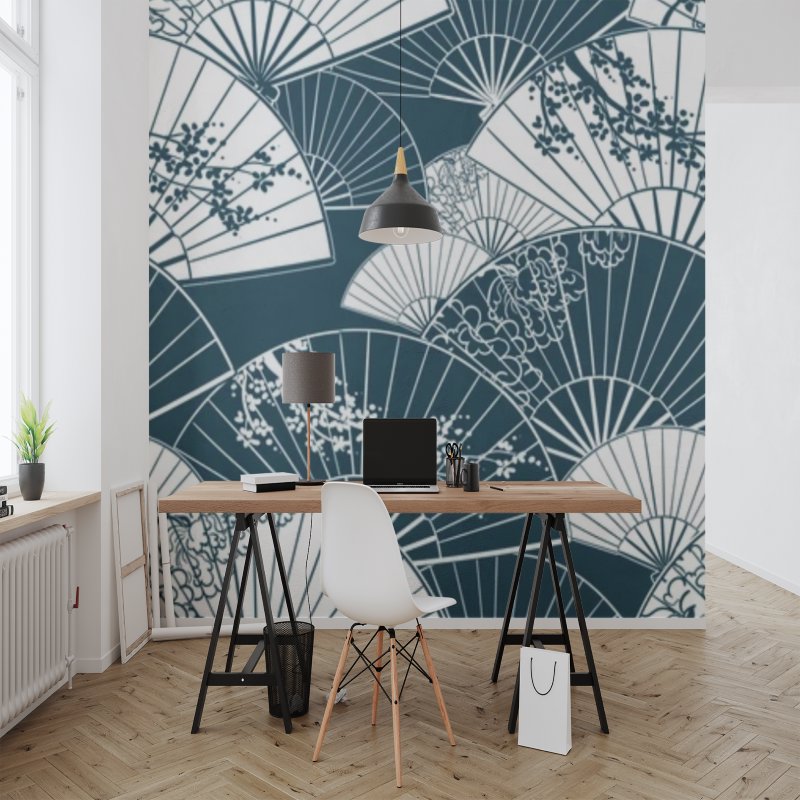 Papier Peint Japonais <br/> Eventail Bleu