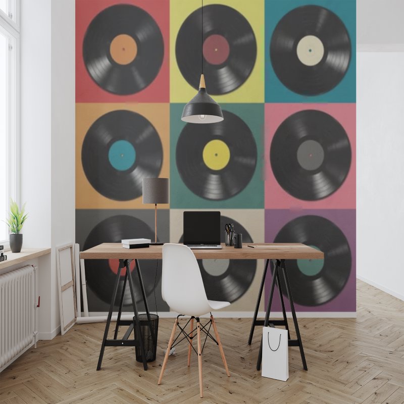 Papier Peint Musique <br/> Disque Vinyle Coloré