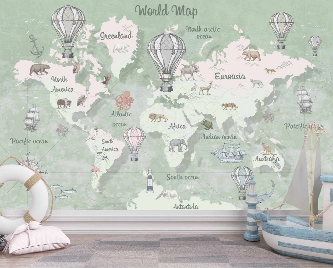 Papier Peint Animaux <br/> Aquarelle Vert monde