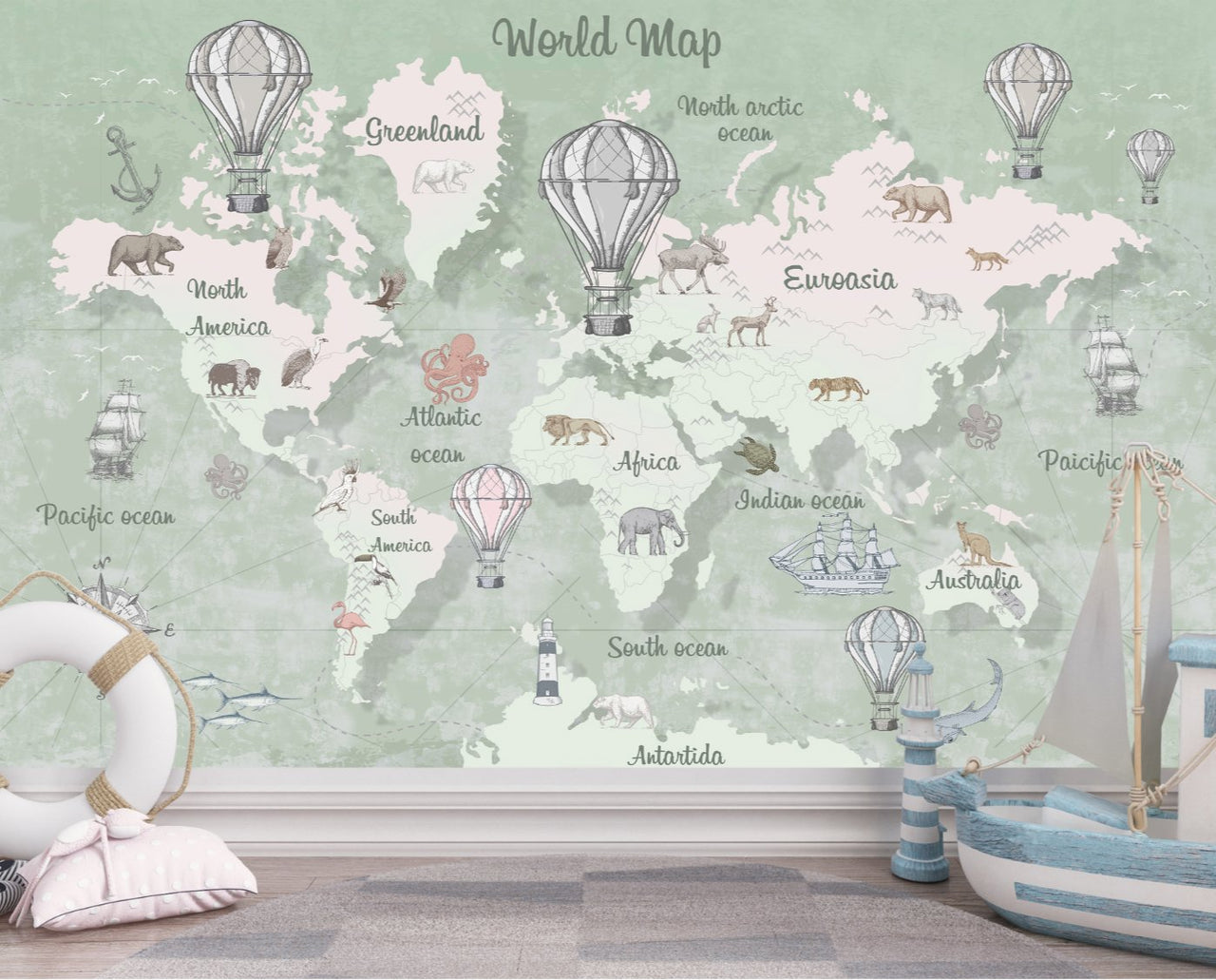 Papier Peint Animaux <br/> Aquarelle Vert monde