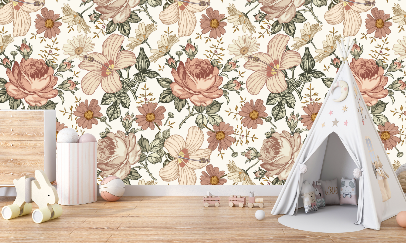 Papier Peint Grosse Fleur Beige | Le Petit Intissé