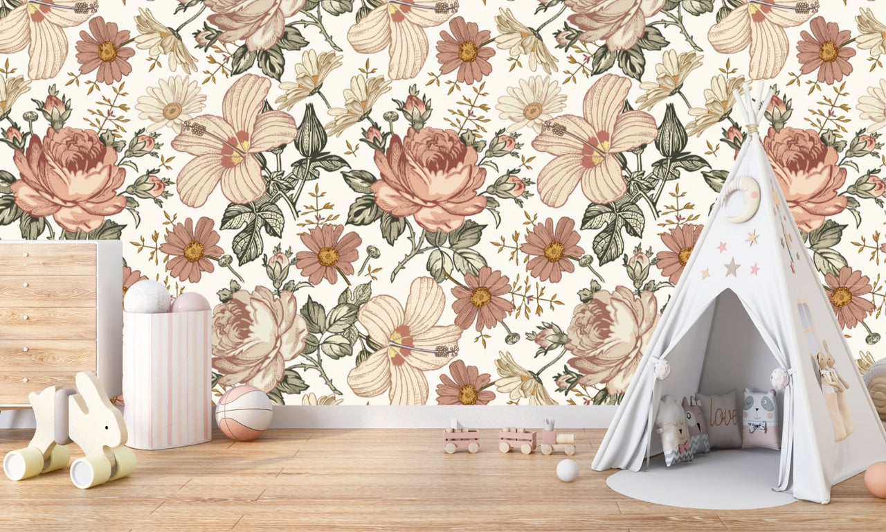 Papier Peint Fleur <br/> Grosse Fleur Beige