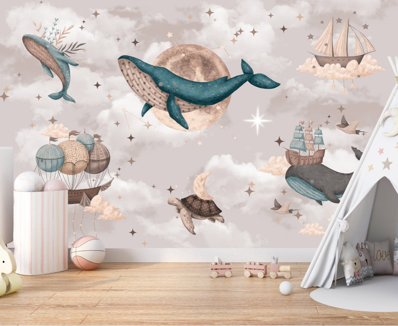 Papier Peint Marin <br/> Rêverie et Baleines Magiques