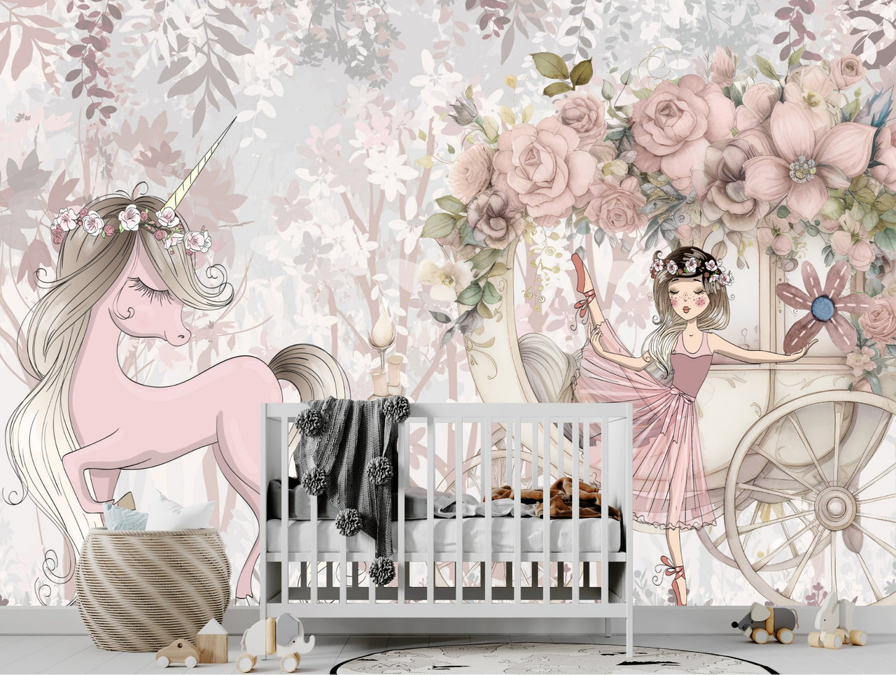 Papier Peint Licorne <br/> Princesse Ballerine et Carrosse