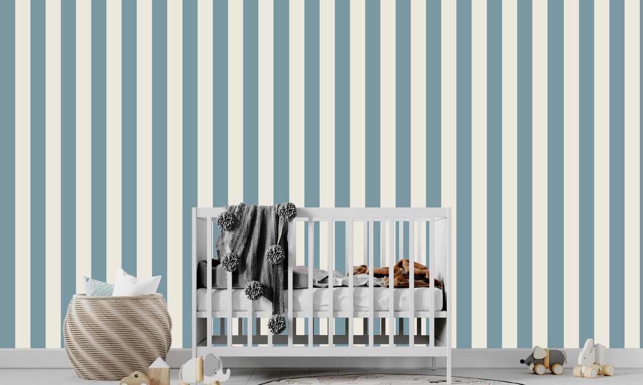 Papier Peint Bébé Classique <br/> Rayure Bleu