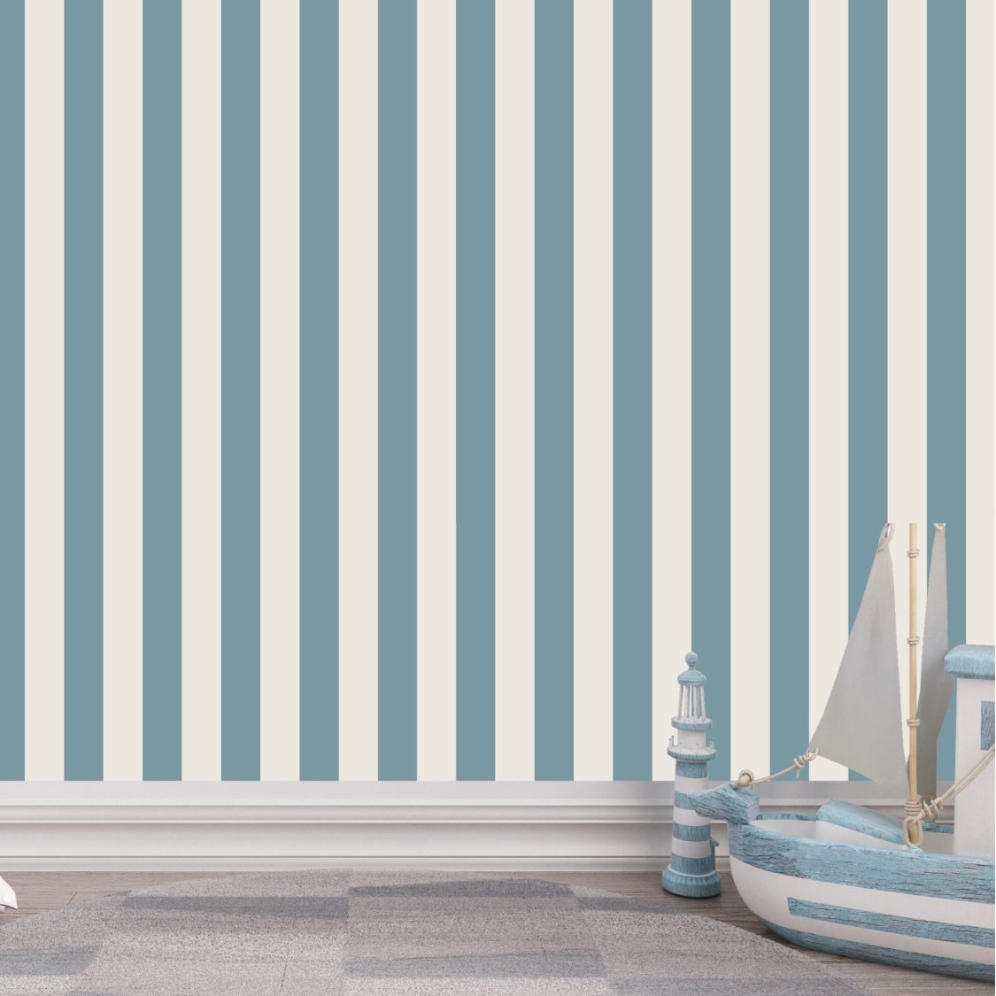 Papier Peint Bébé Classique <br/> Rayure Bleu