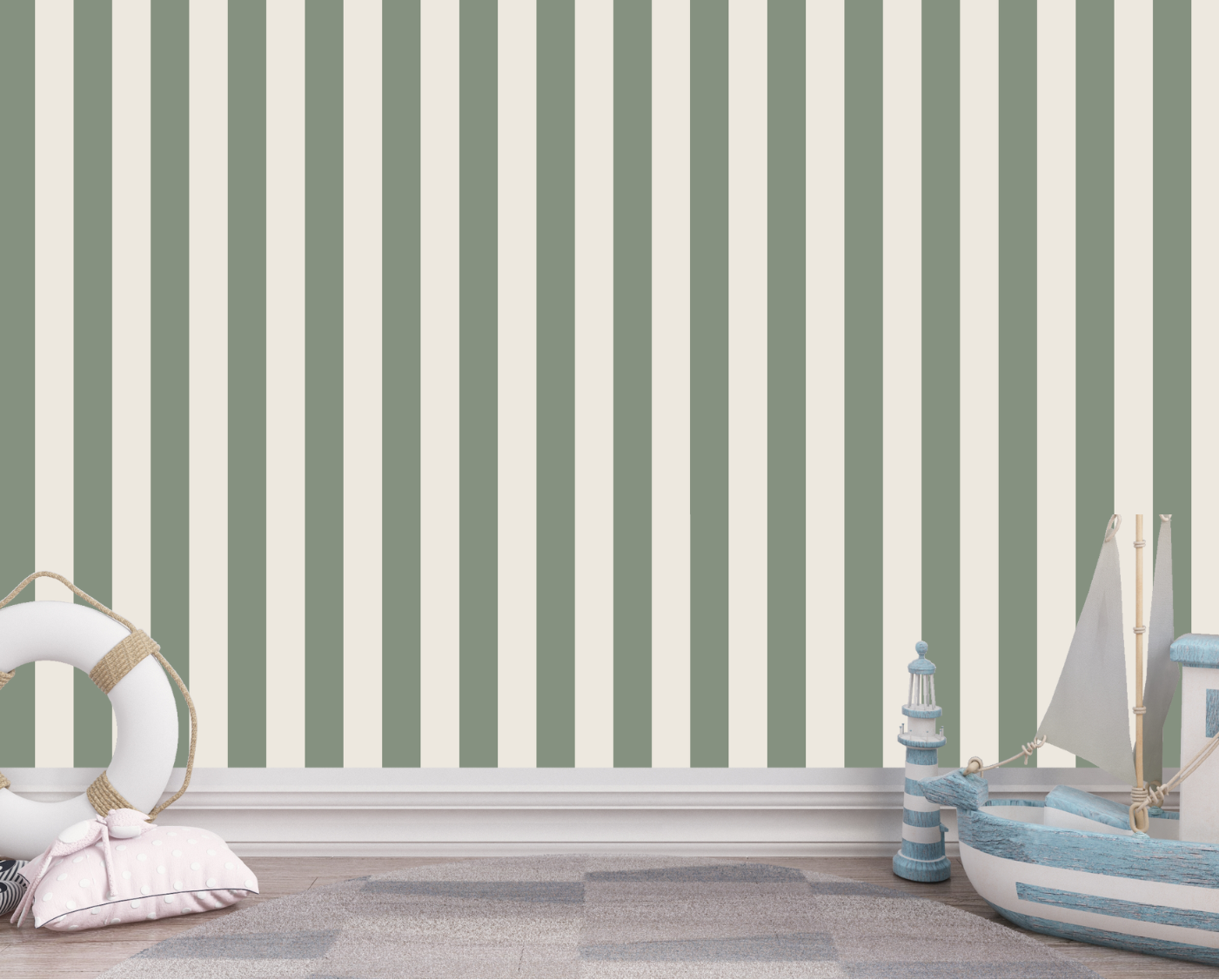 Papier Peint Rayure Vert Sauge | Le Petit Intissé