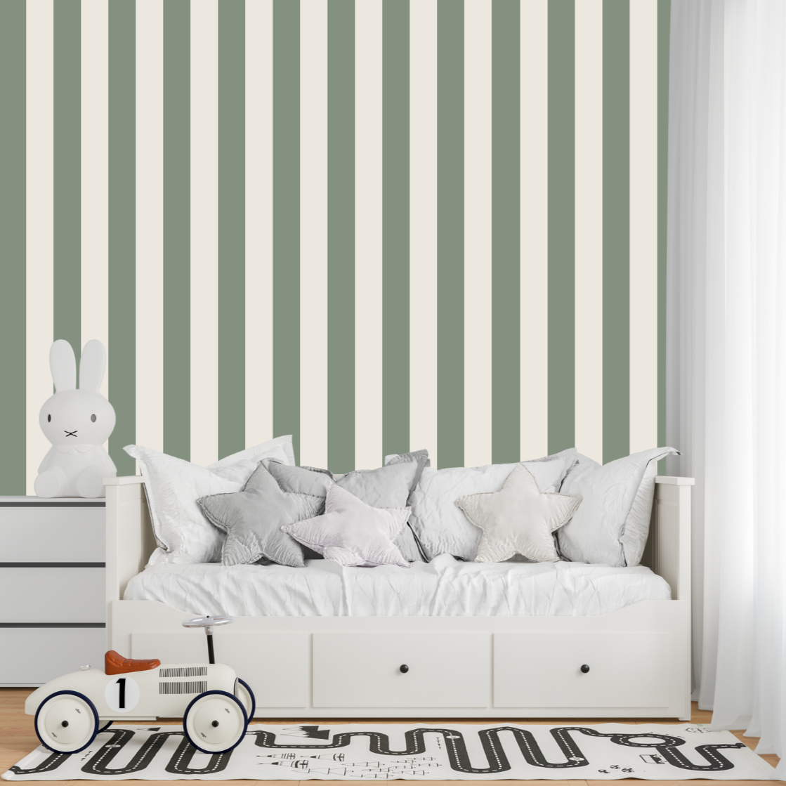 Papier Peint Rayure Vert Sauge | Le Petit Intissé