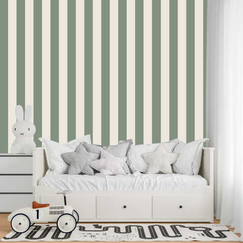 Papier Peint Rayure Vert Sauge | Le Petit Intissé