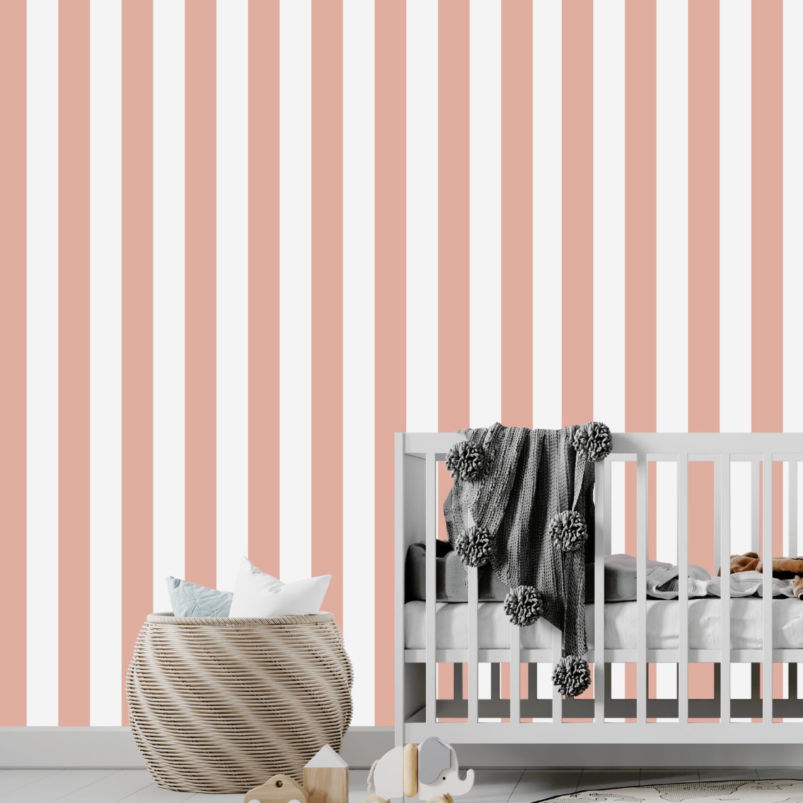 Papier Peint Bébé Classique <br/> Rayure Rose et Blanc
