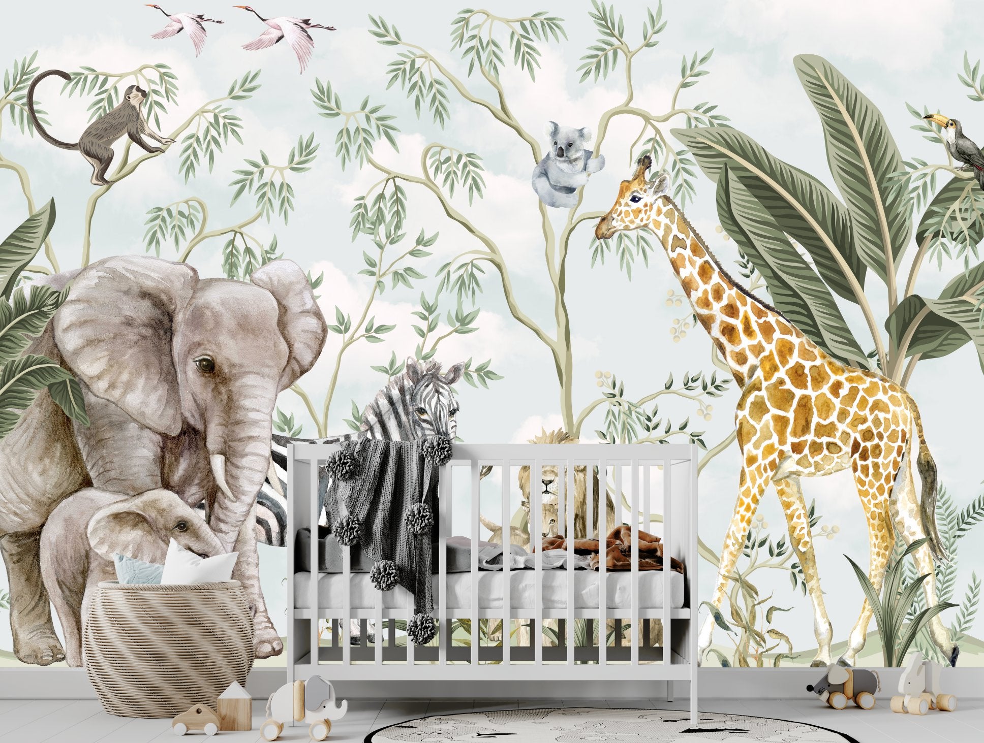 Papier Peint Animaux  <br/> Elégance Eléphant et Girafe