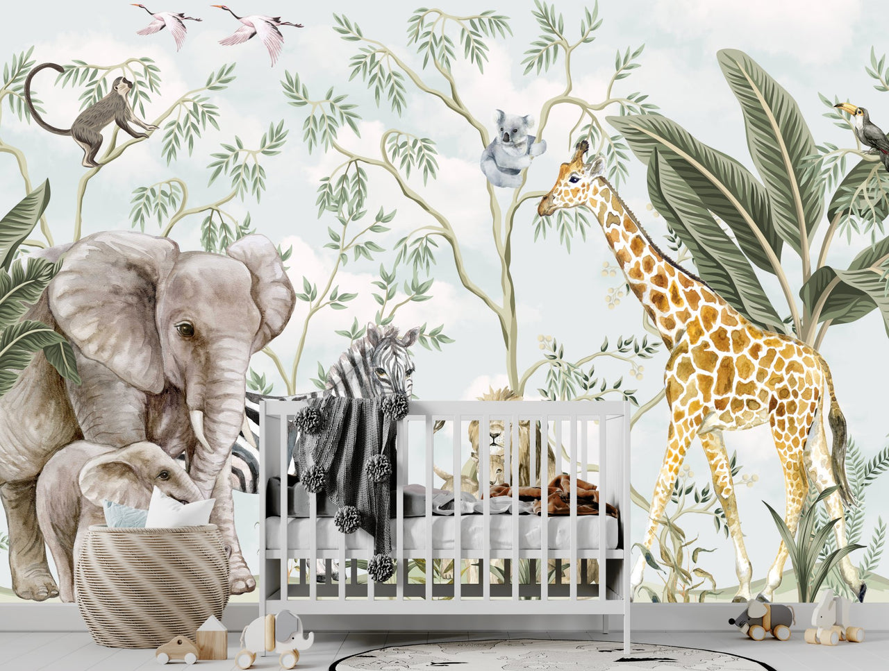 Papier Peint Animaux  <br/> Elégance Eléphant et Girafe