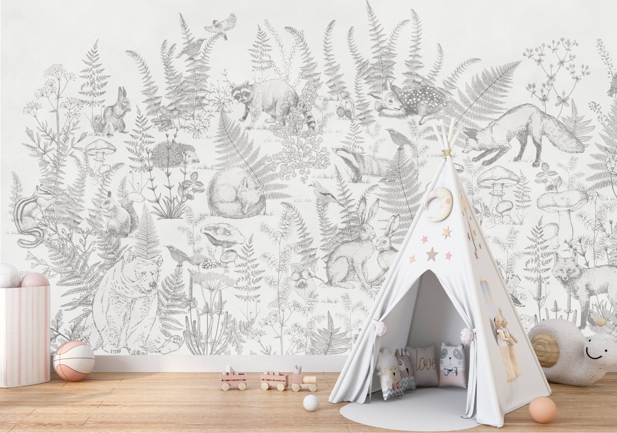 Papier Peint Animaux <br/> Forêt et Ours Mignon