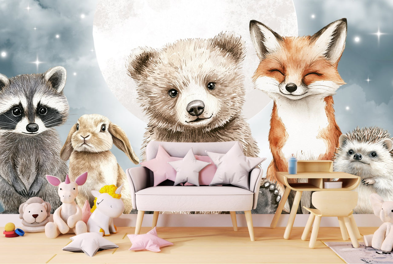 Papier Peint Animaux  <br/> Petits Coquins sous la Lune