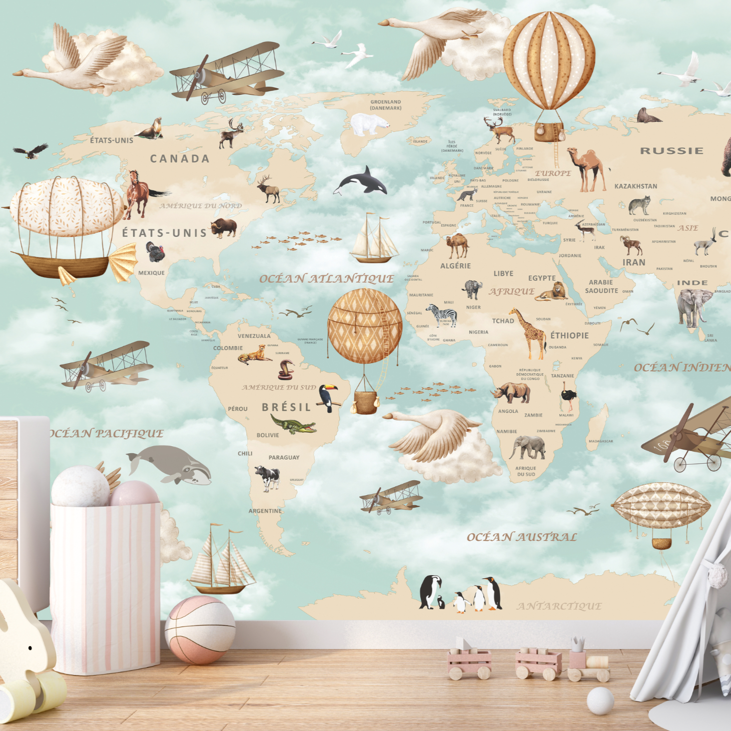 Papier Peint Carte du Monde Français | Le Petit Intissé