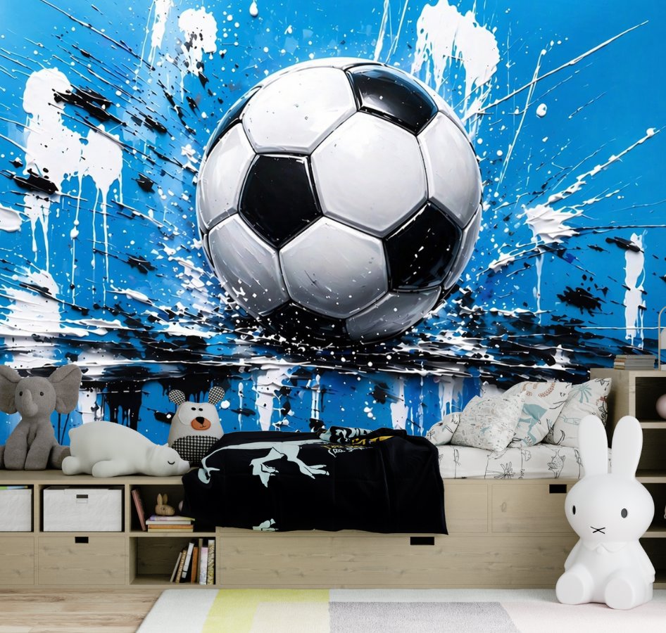 Papier Peint Foot  <br/> Ballon Artistique Bleu