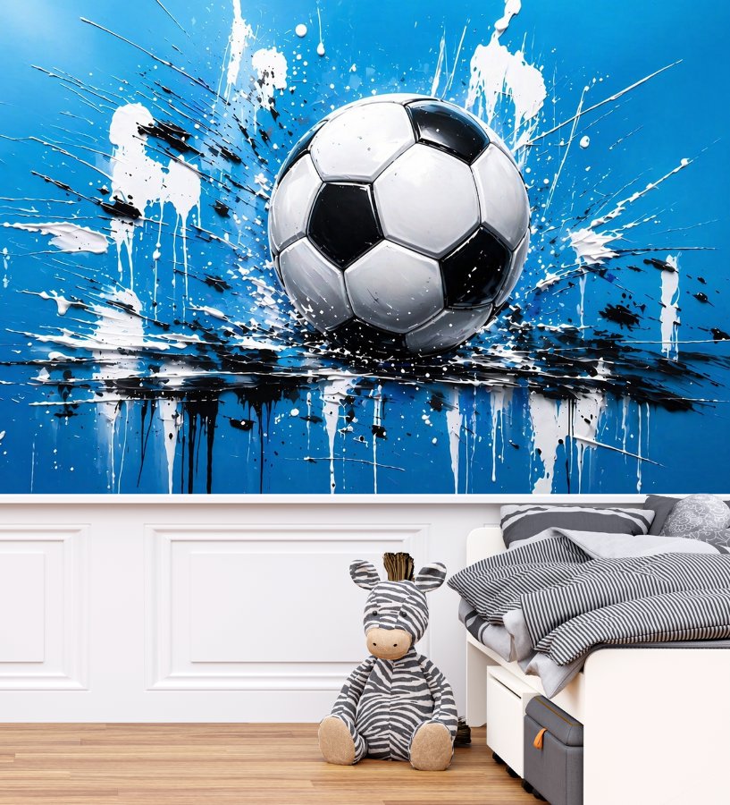 Papier Peint Foot  <br/> Ballon Artistique Bleu