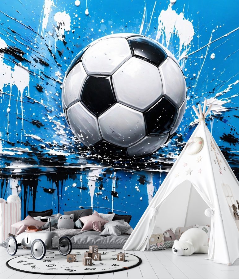 Papier Peint Foot  <br/> Ballon Artistique Bleu