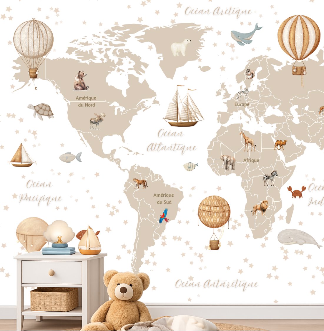 Papier Peint Carte du Monde <br/> Découverte Douce en Français