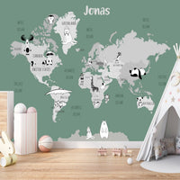Thumbnail for Papier Peint avec Prénom <br/> Carte du Monde et Animaux