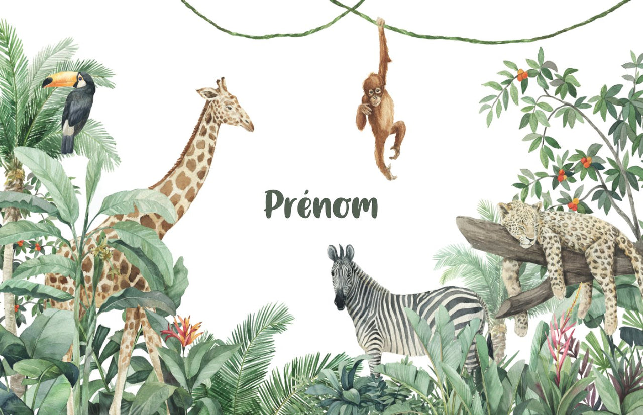 Papier Peint avec Prénom <br/> Girafe et Jungle