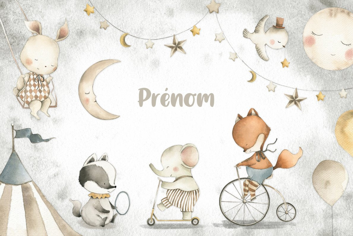 Papier Peint avec Prénom <br/> Cirque et Copains