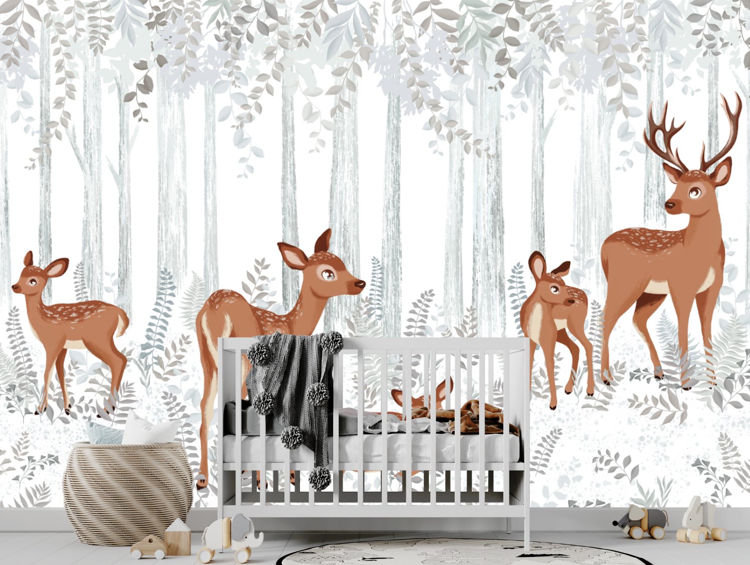 Papier Peint Animaux <br/> Famille de Cerfs en Forêt