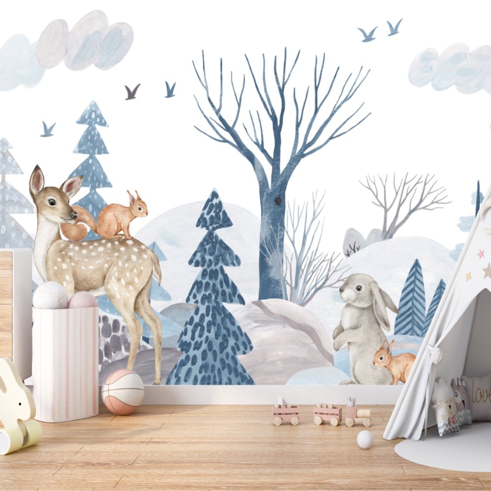 Papier Peint Animaux <br/> Biche Forêt d'Hiver