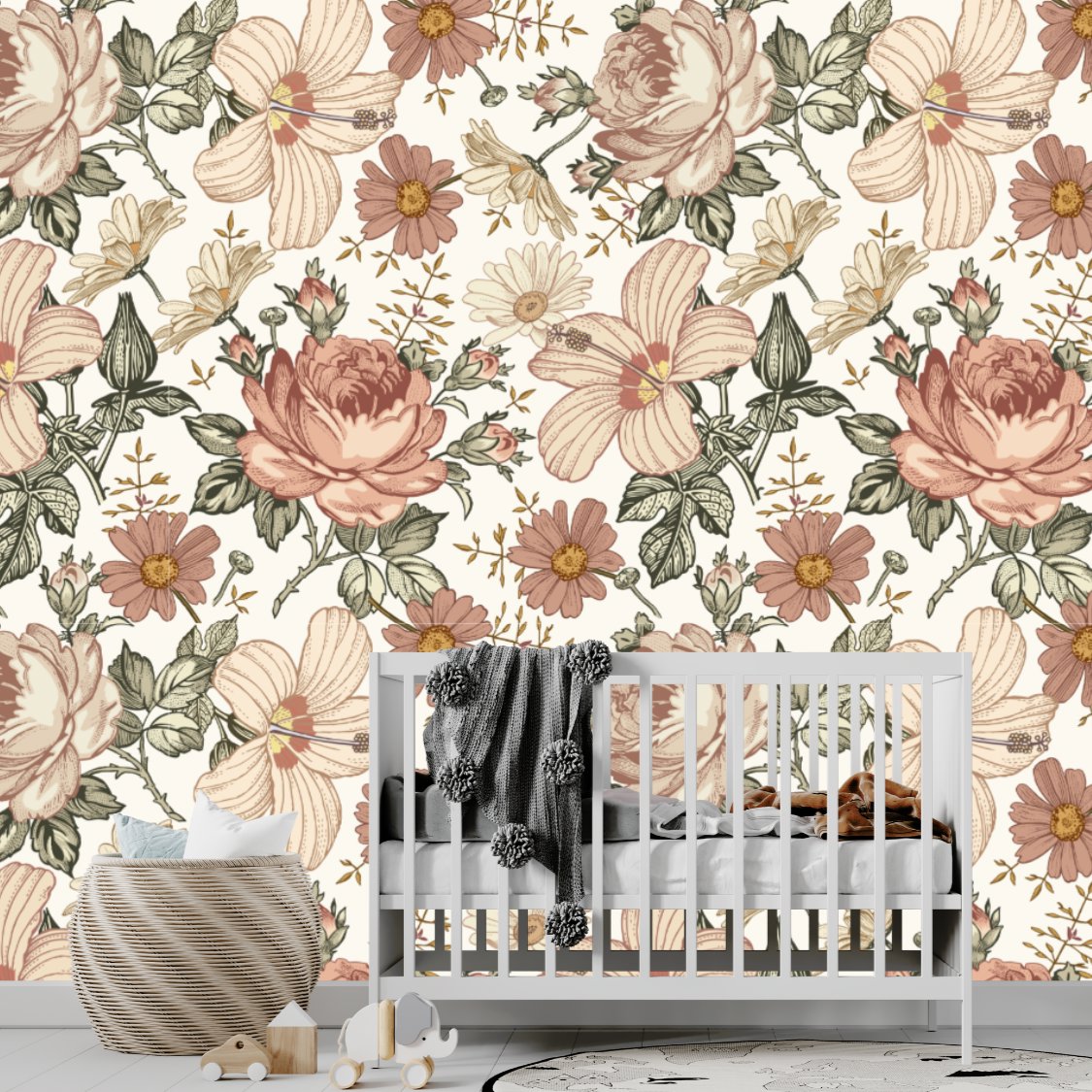 Papier Peint Fleur <br/> Grosse Fleur Beige