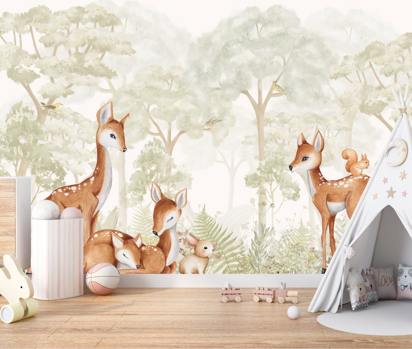 Papier Peint Animaux <br/> Forêt et Compagnie des Cerfs