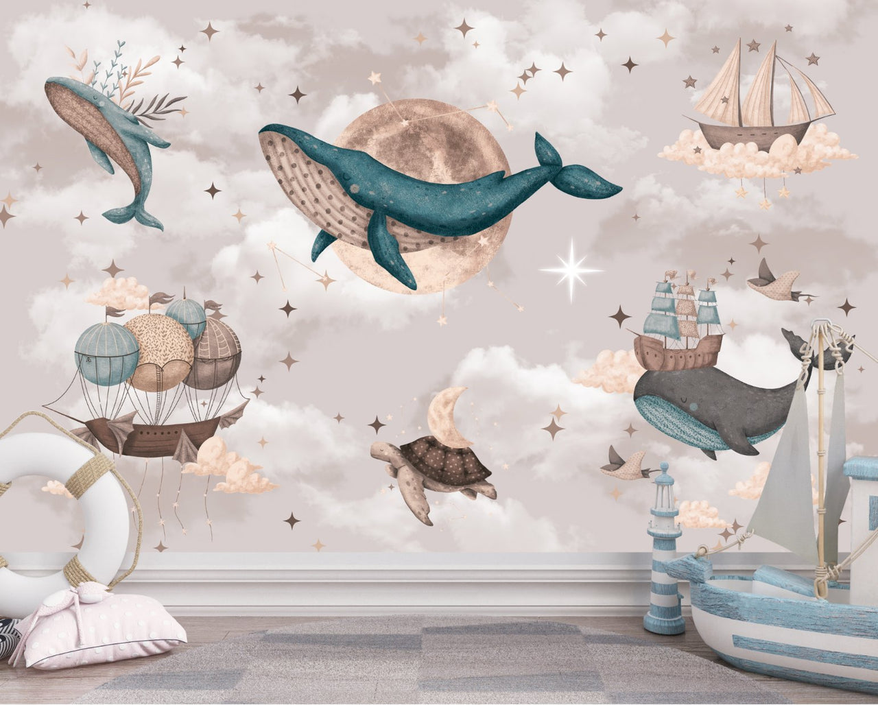 Papier Peint Marin <br/> Rêverie et Baleines Magiques