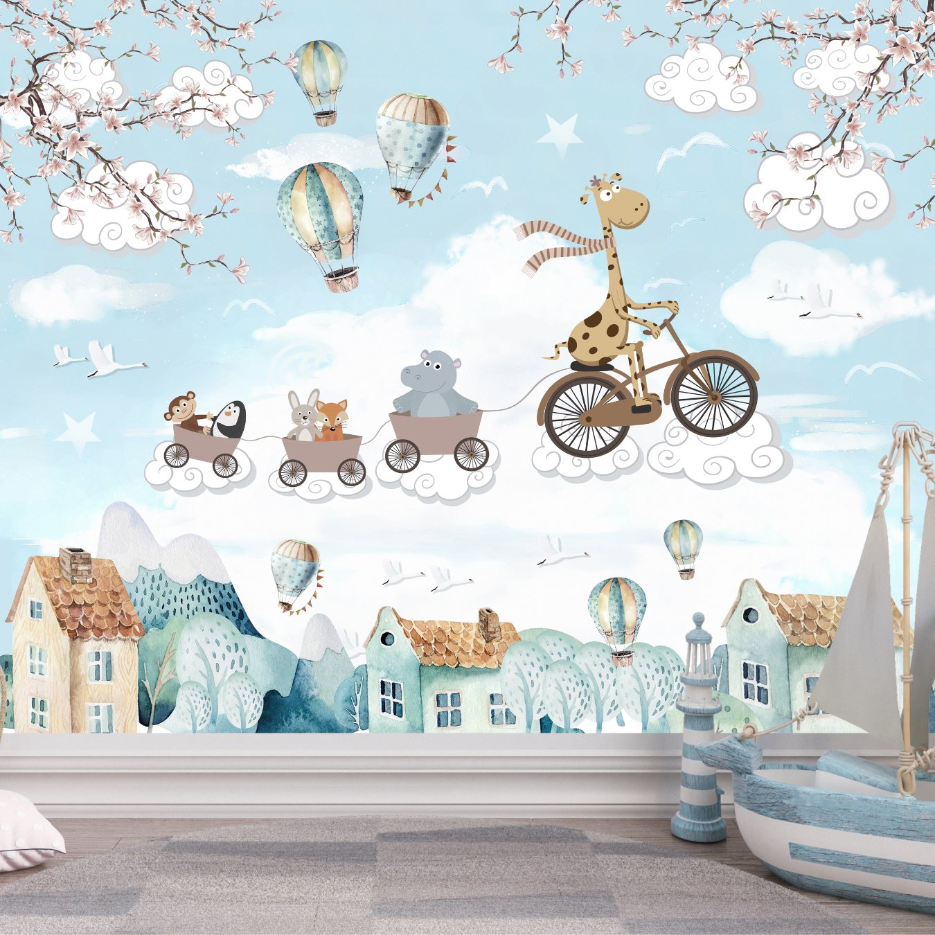 Papier Peint Animaux <br/> Girafe et Voyage Magique