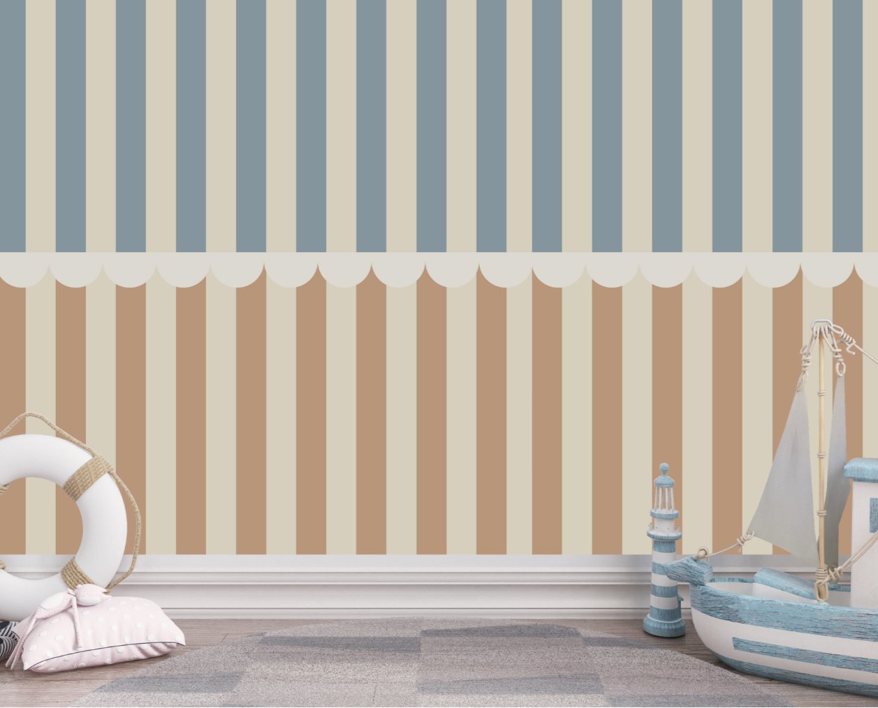 Papier Peint Bébé Classique <br/> Rayure et Charme Marin
