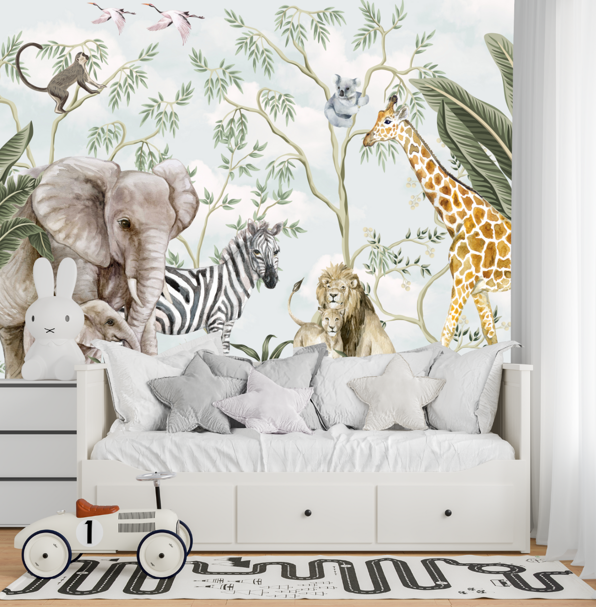 Papier Peint Animaux  <br/> Elégance Eléphant et Girafe