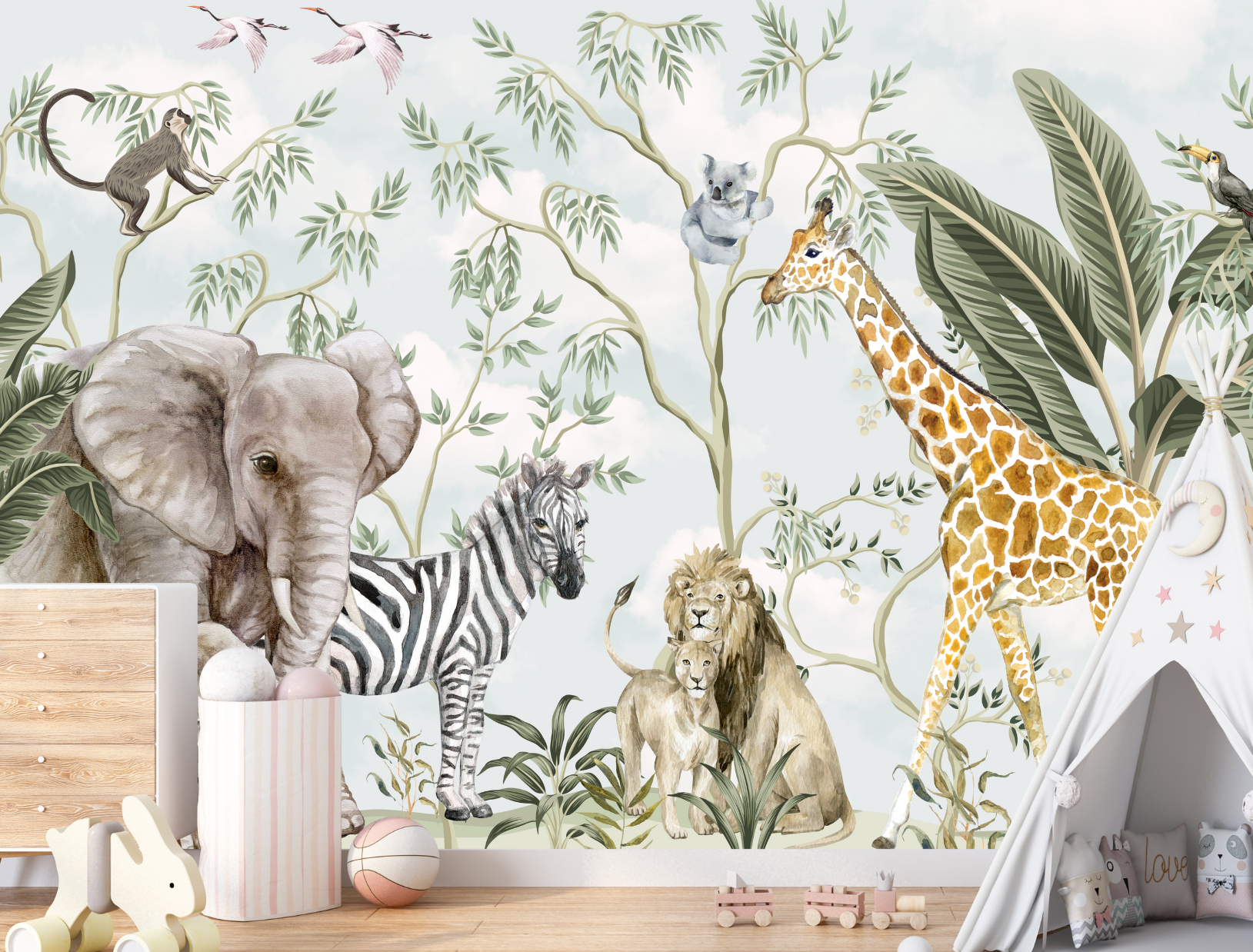 Papier Peint Animaux  <br/> Elégance Eléphant et Girafe