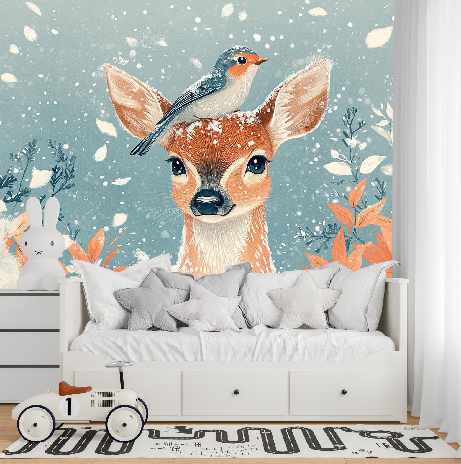 Papier Peint Animaux  <br/> Biche et Oiseau