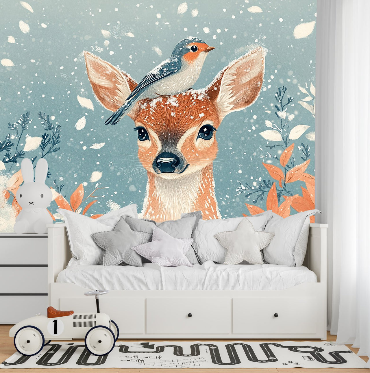 Papier Peint Animaux  <br/> Biche et Oiseau
