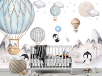 Thumbnail for Papier Peint Animaux  <br/> Pingouins et Montgolfières dans les Neiges