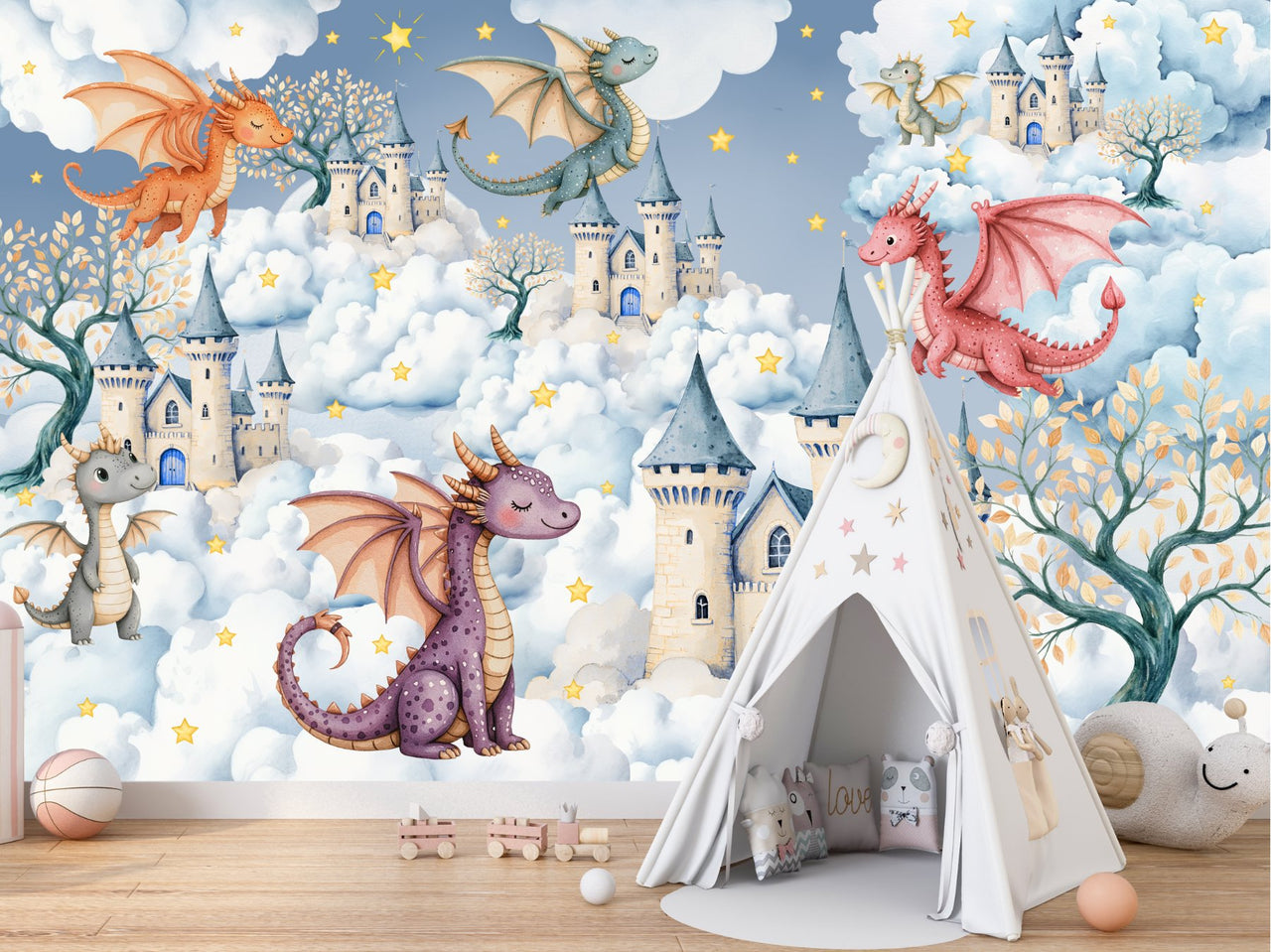 Papier Peint Animaux  <br/> Dragon au Pays des Nuages