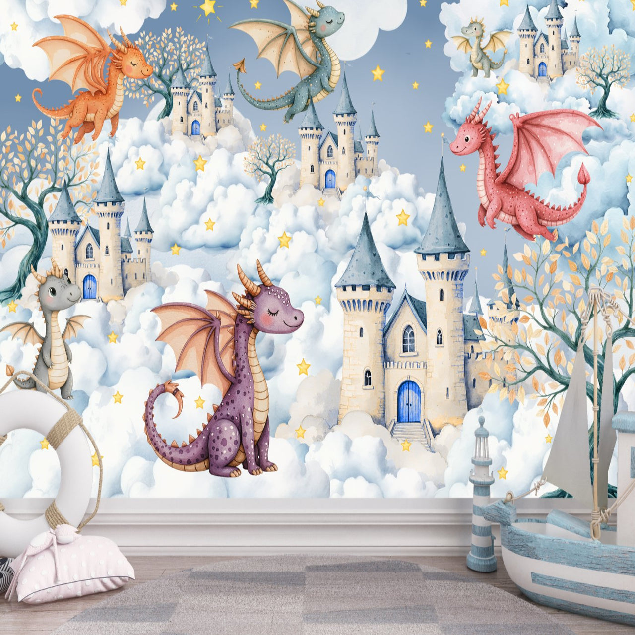 Papier Peint Animaux  <br/> Dragon au Pays des Nuages
