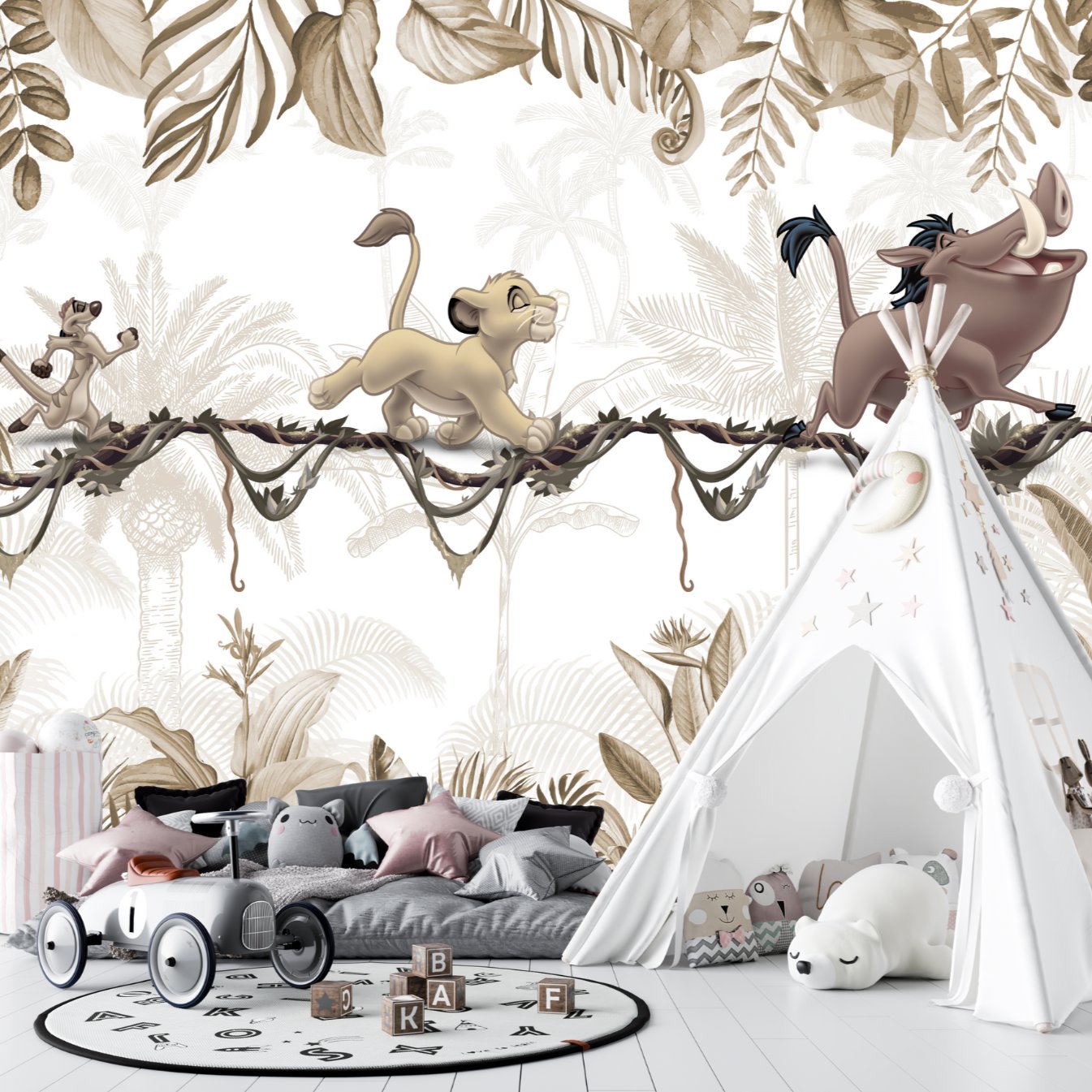 Papier Peint Animaux  <br/> Panoramique Beige Roi Lion