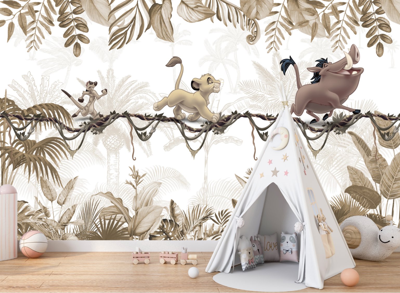 Papier Peint Animaux  <br/> Panoramique Beige Roi Lion