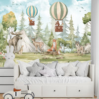 Thumbnail for Papier Peint Animaux  <br/> Panoramique Forêt et Montgolfière