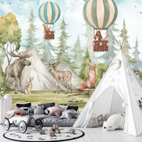 Thumbnail for Papier Peint Animaux  <br/> Panoramique Forêt et Montgolfière
