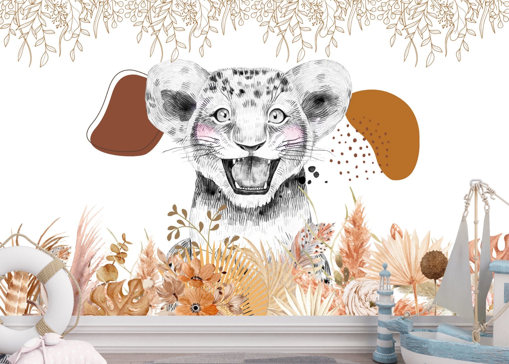 Papier Peint Animaux  <br/> Lion Boho