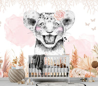 Thumbnail for Papier Peint Animaux  <br/> Lion Boho Rose Poudré
